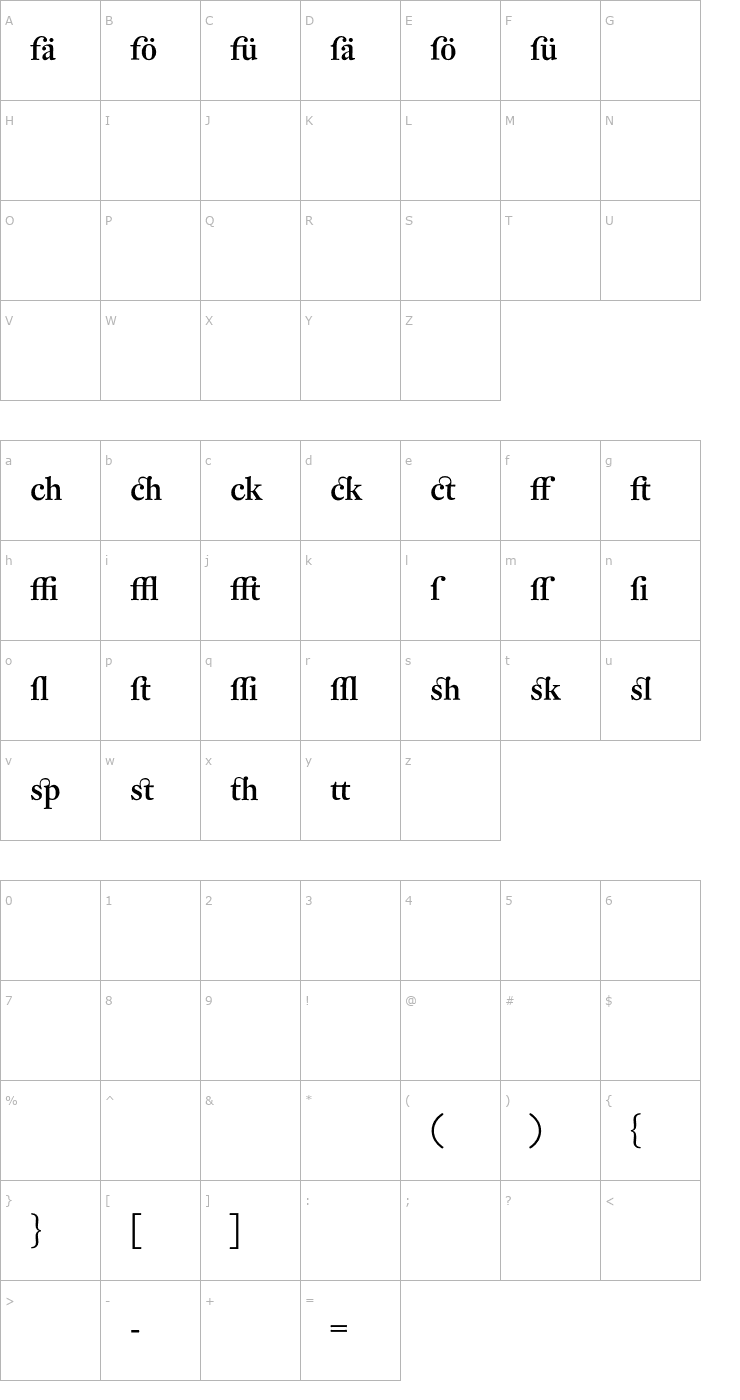 Character Map DTLFleischmannD-AltMedium Font