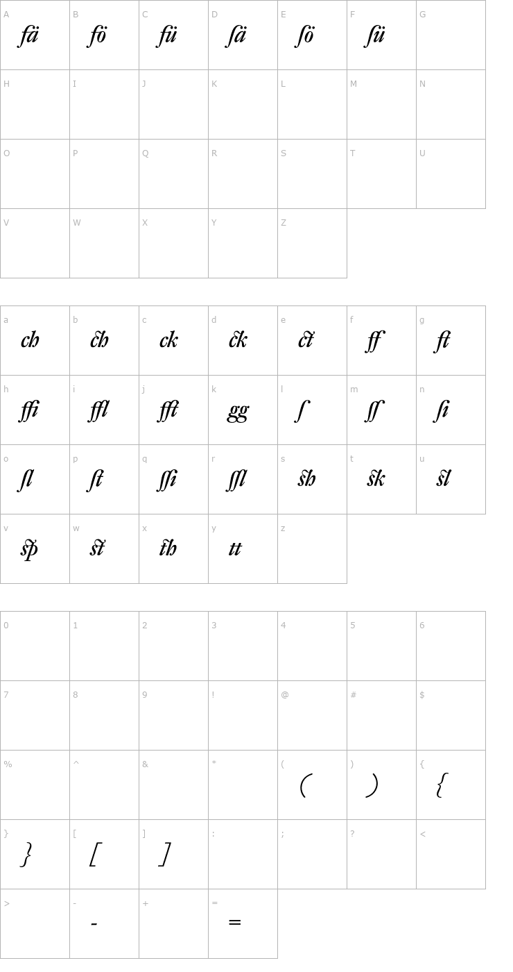 Character Map DTLFleischmannD-AltMediumItalic Font