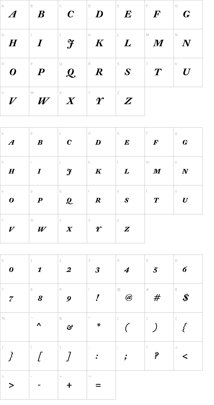 Character Map DTLFleischmannD-CapsBoldItalic Font
