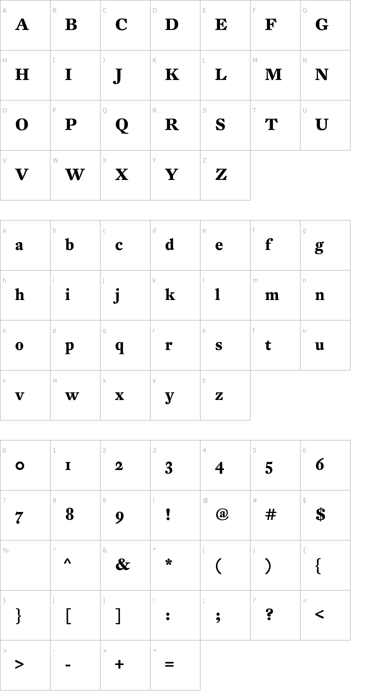 Character Map DTLFleischmannST-Bold Font