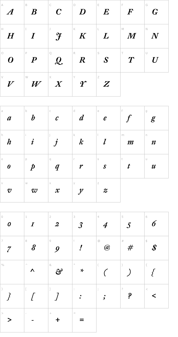 Character Map DTLFleischmannST-MediumItalic Font