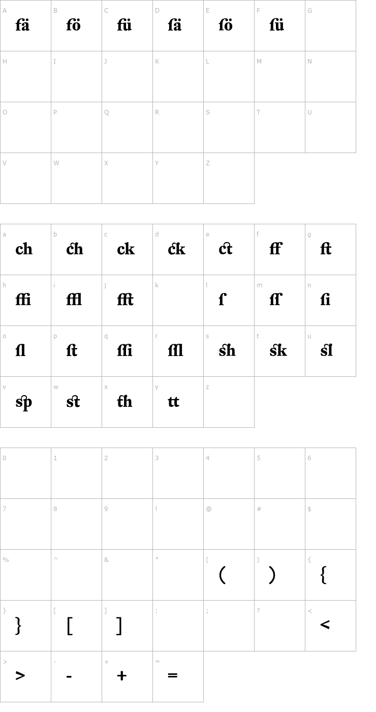 Character Map DTLFleischmannT-AltBold Font
