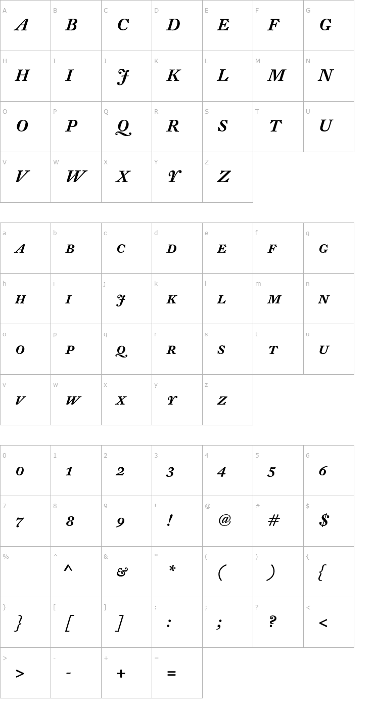 Character Map DTLFleischmannT-CapsMedItalic Font