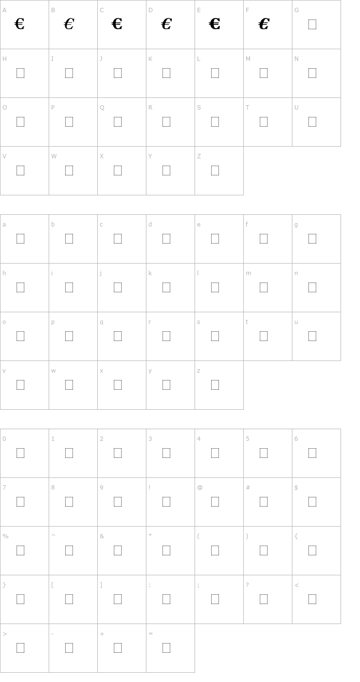 Character Map DTLFleischmannT-Euro Font