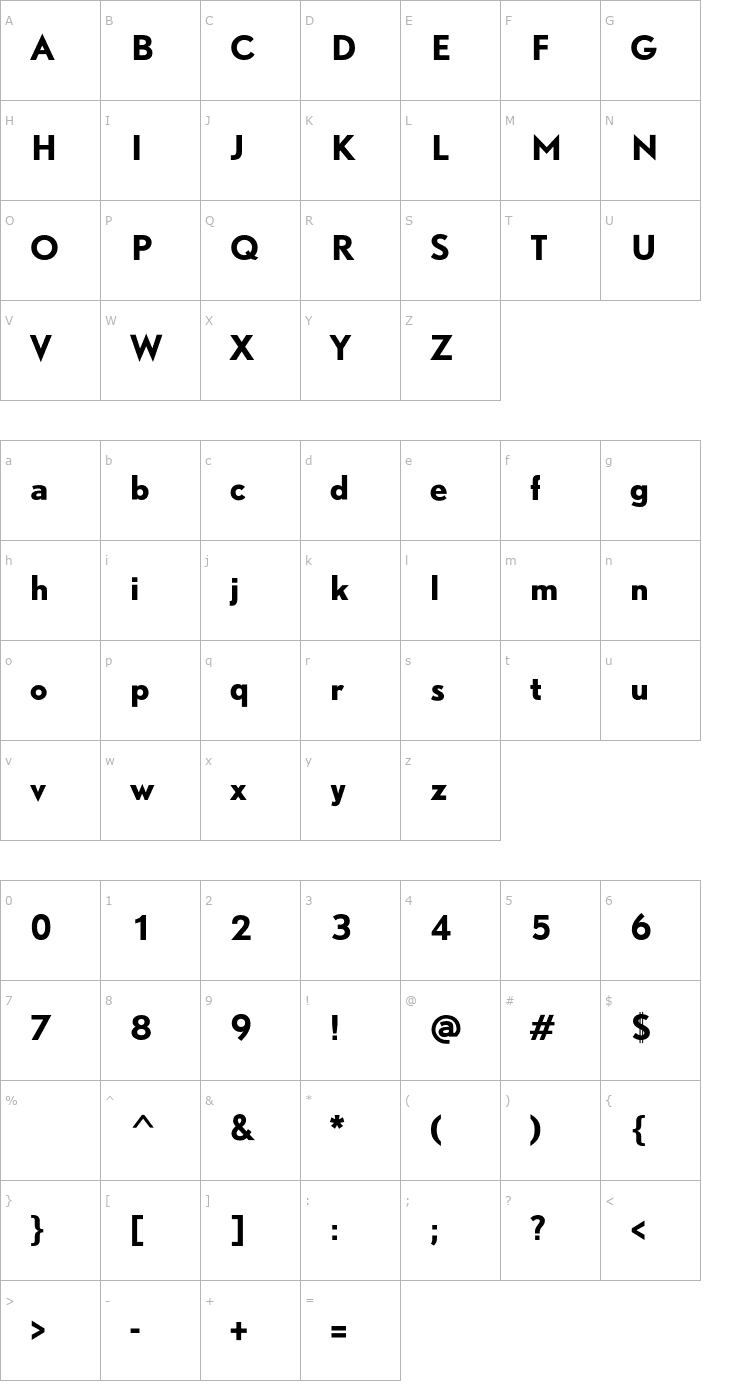 Character Map DTLNobelT-Bold Font
