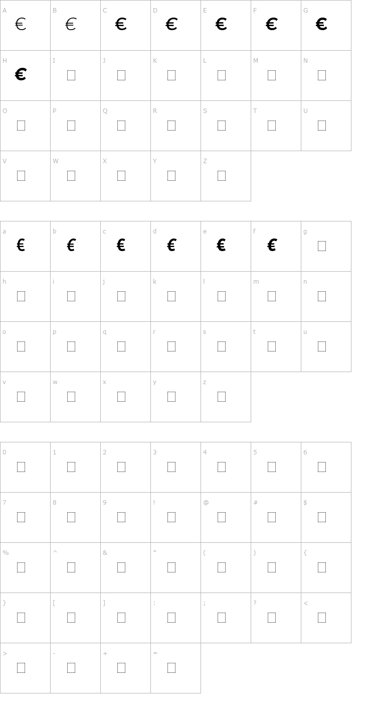 Character Map DTLNobelT-Euro Font