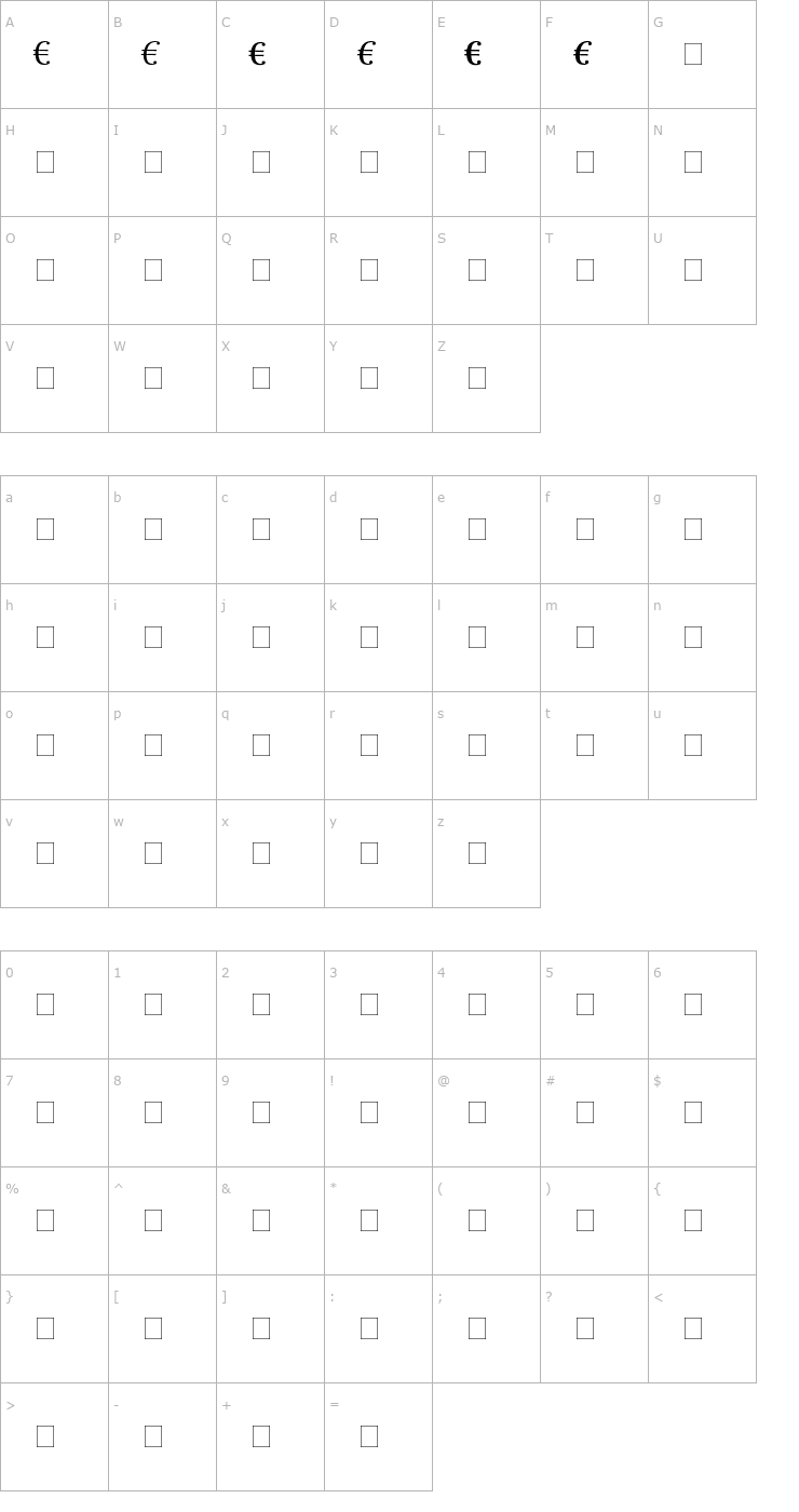 Character Map DTLParadoxT-Euro Font