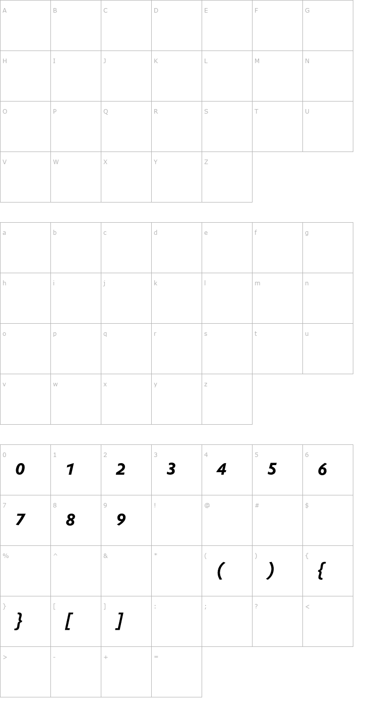 Character Map DTLProkyonT Bold Italic Font