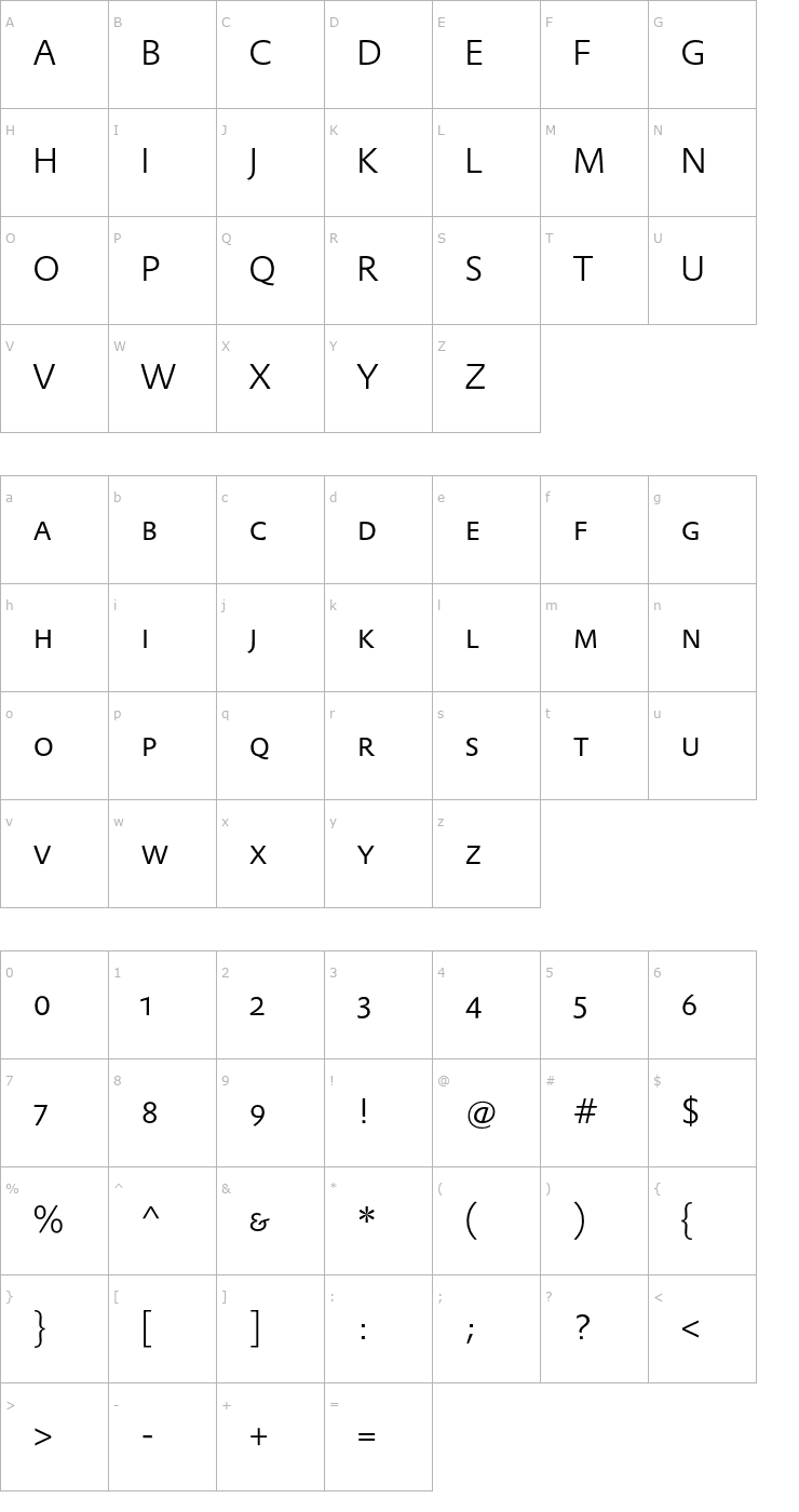 Character Map DTLProkyonTCapsLight Font