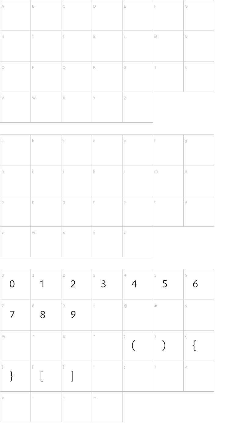 Character Map DTLProkyonTLight Font