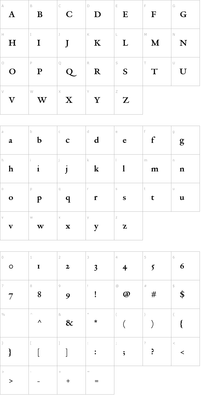 Character Map DTLVandenKeereSD-Bold Font