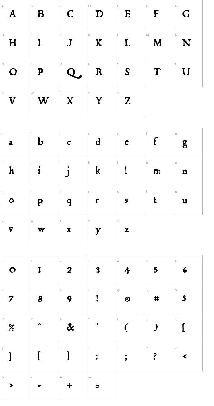 Character Map Du Bellay Font