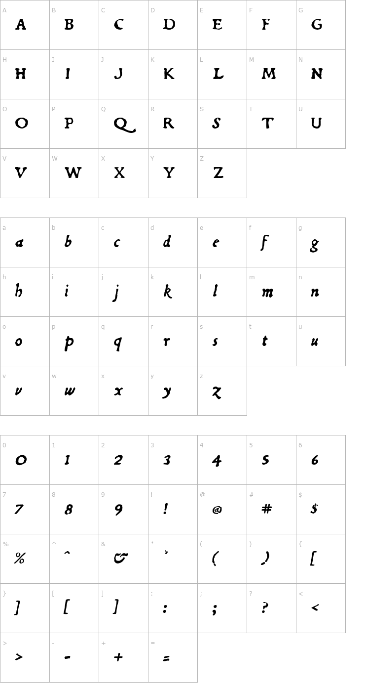 Character Map Du Bellay Italic Font