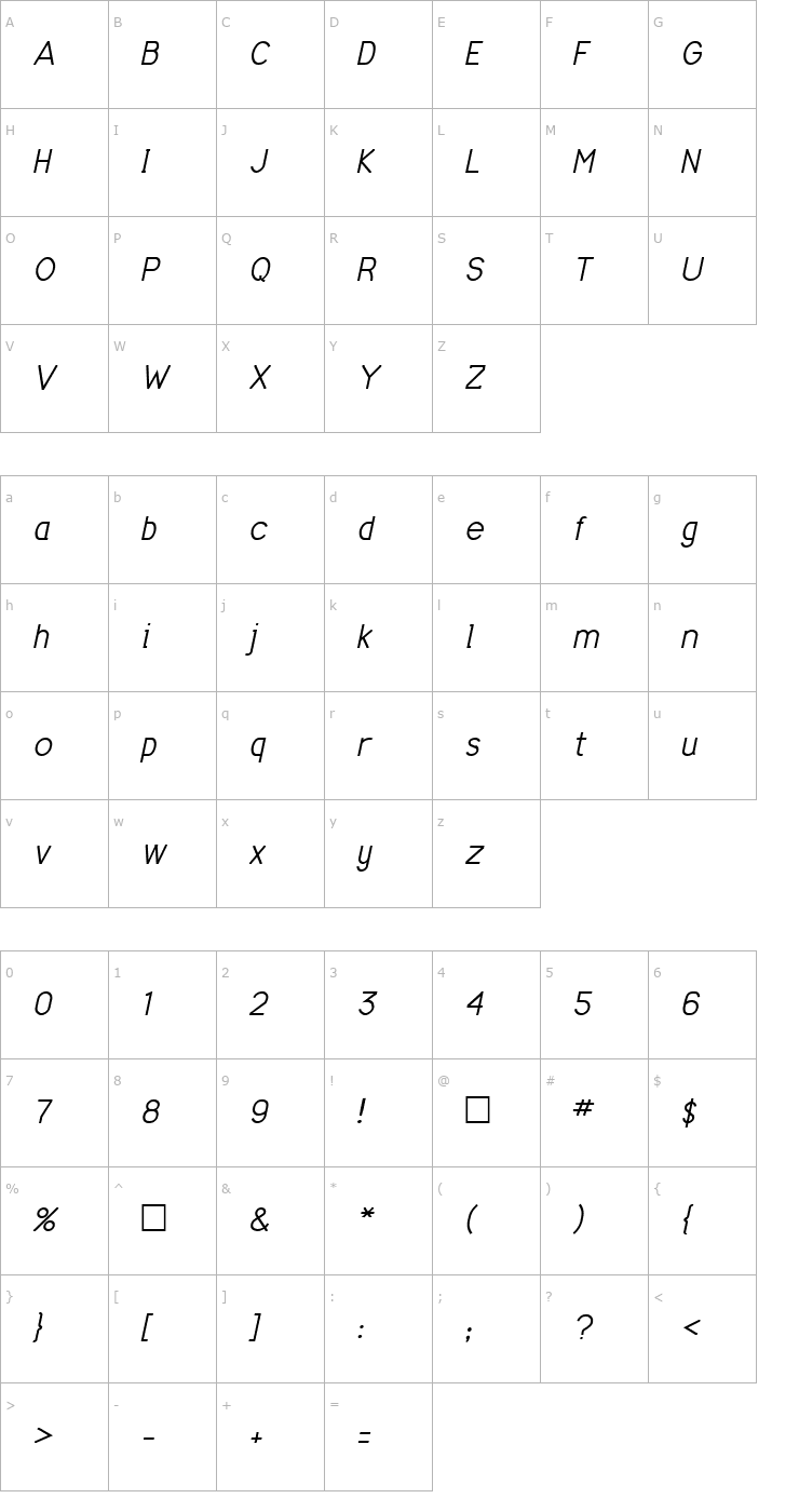 Character Map Dude Italic Font