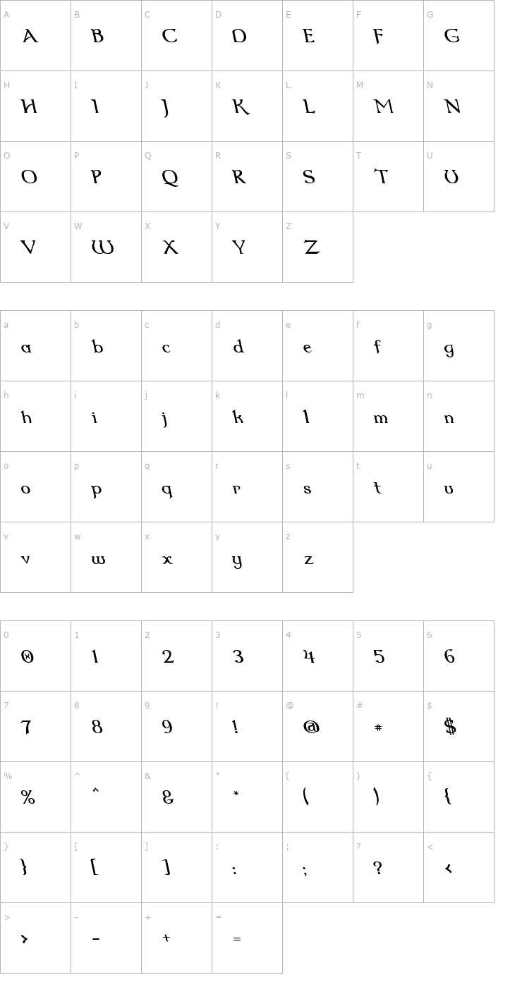 Character Map Dumbledor 2 Rev Italic Font