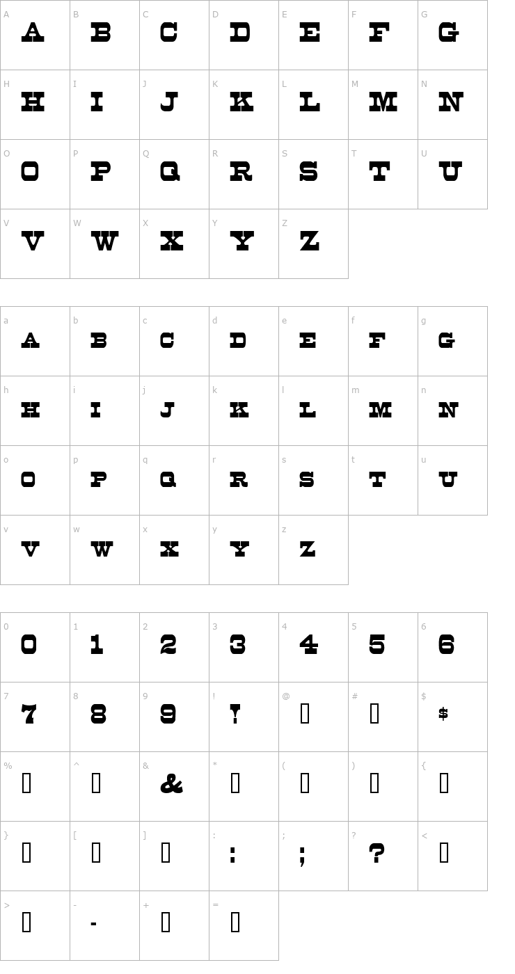 Character Map DuncanCondensed Font