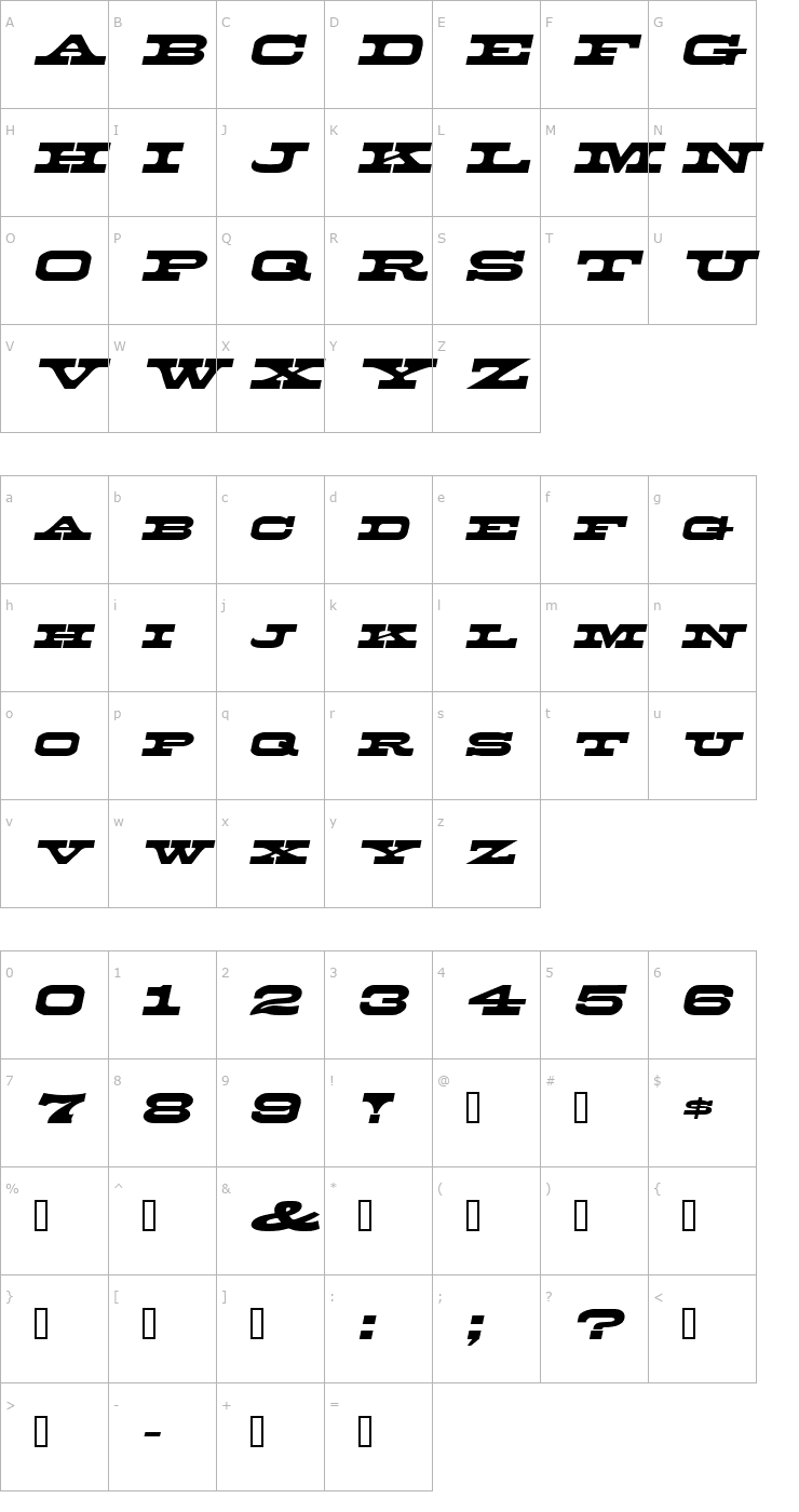 Character Map DuncanExtended Italic Font