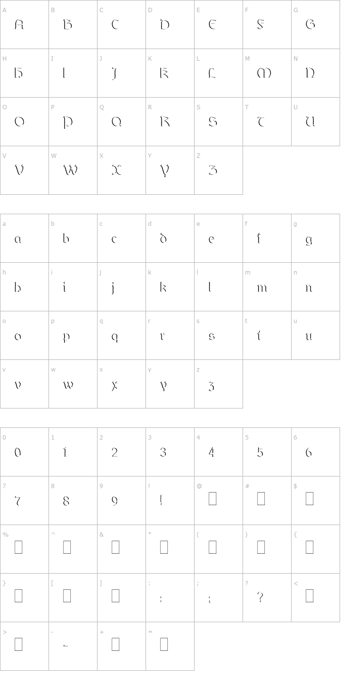 Character Map DundalkEmbossed Font