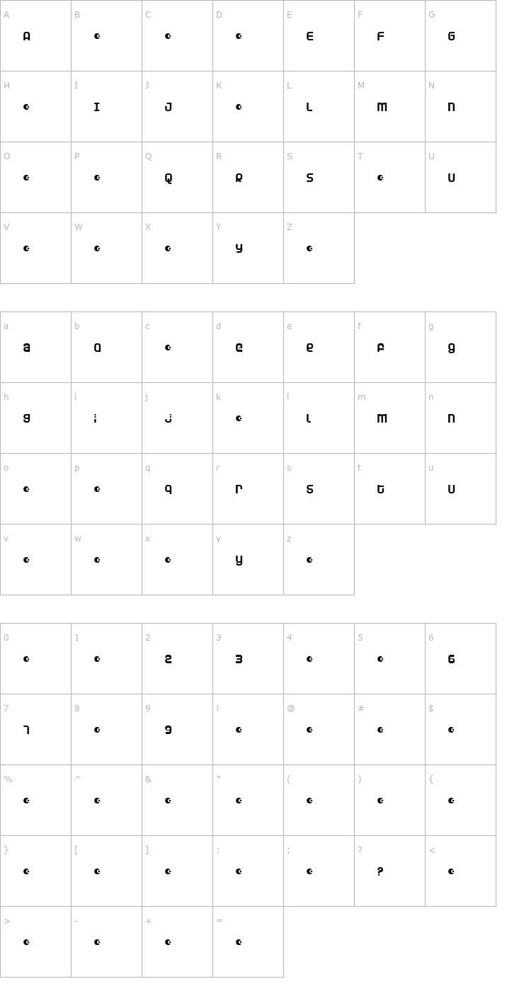 Character Map Dunebug Alternates Font