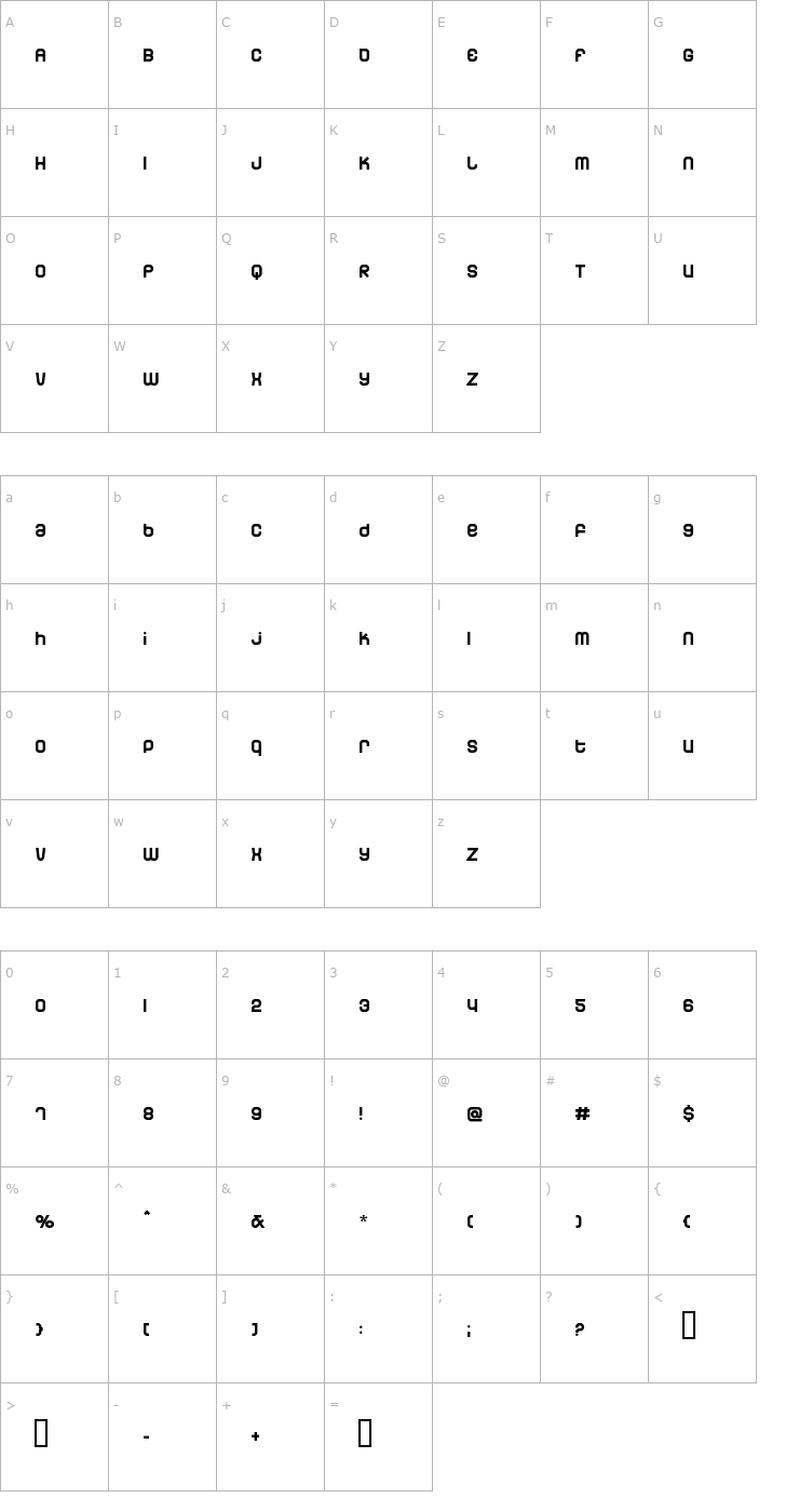 Character Map Dunebug Font