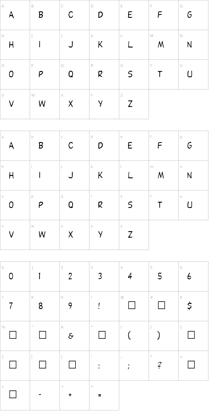 Character Map Dupuy Regular Font