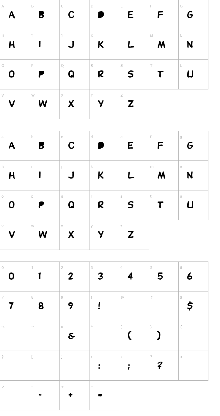 Character Map DupuyBALloon Bold Font