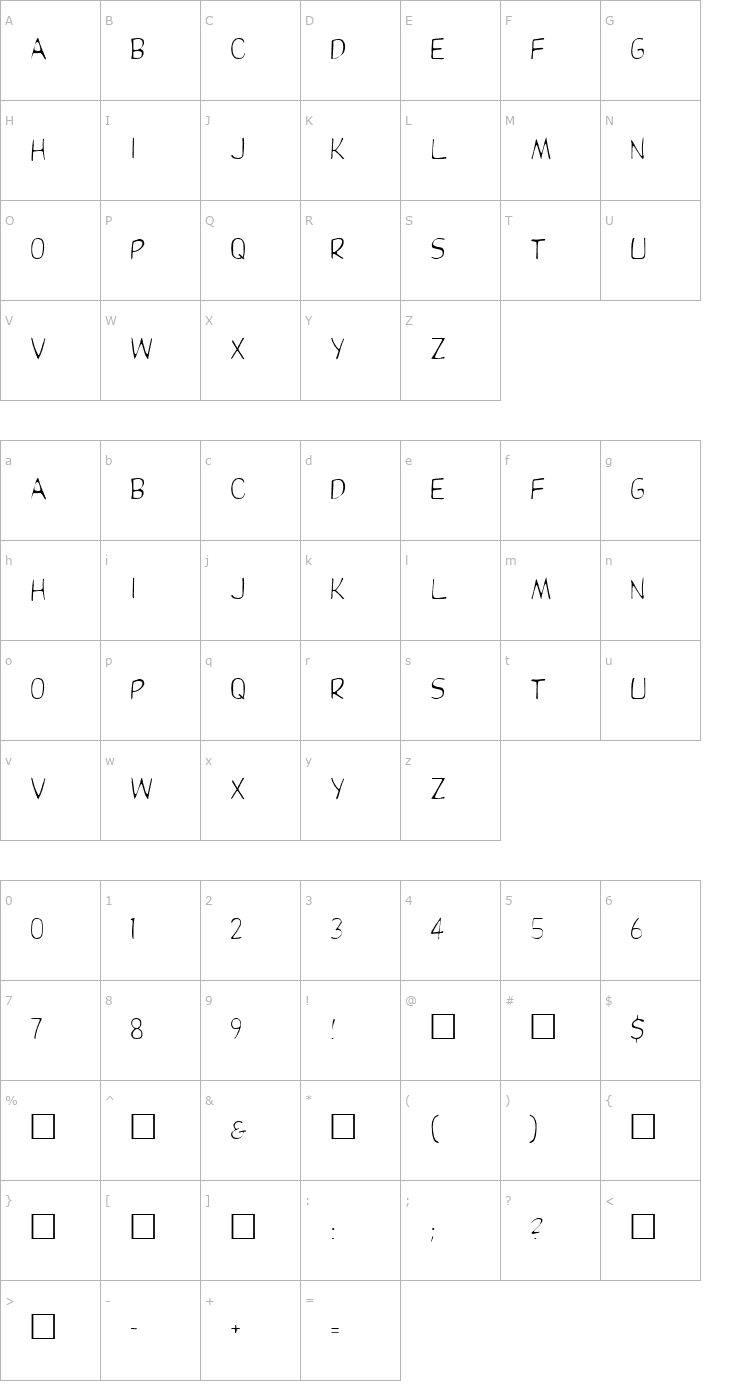 Character Map DupuyLight Regular Font