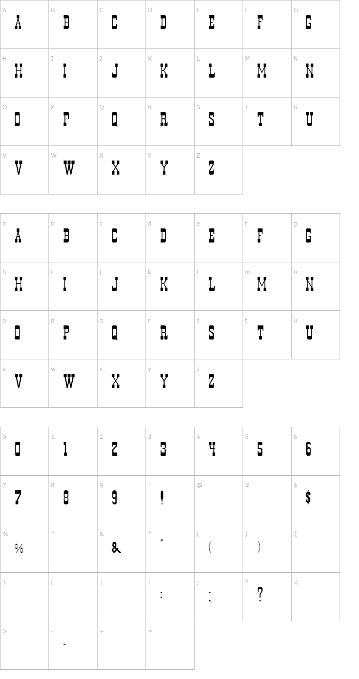 Character Map Durango-Normal Font