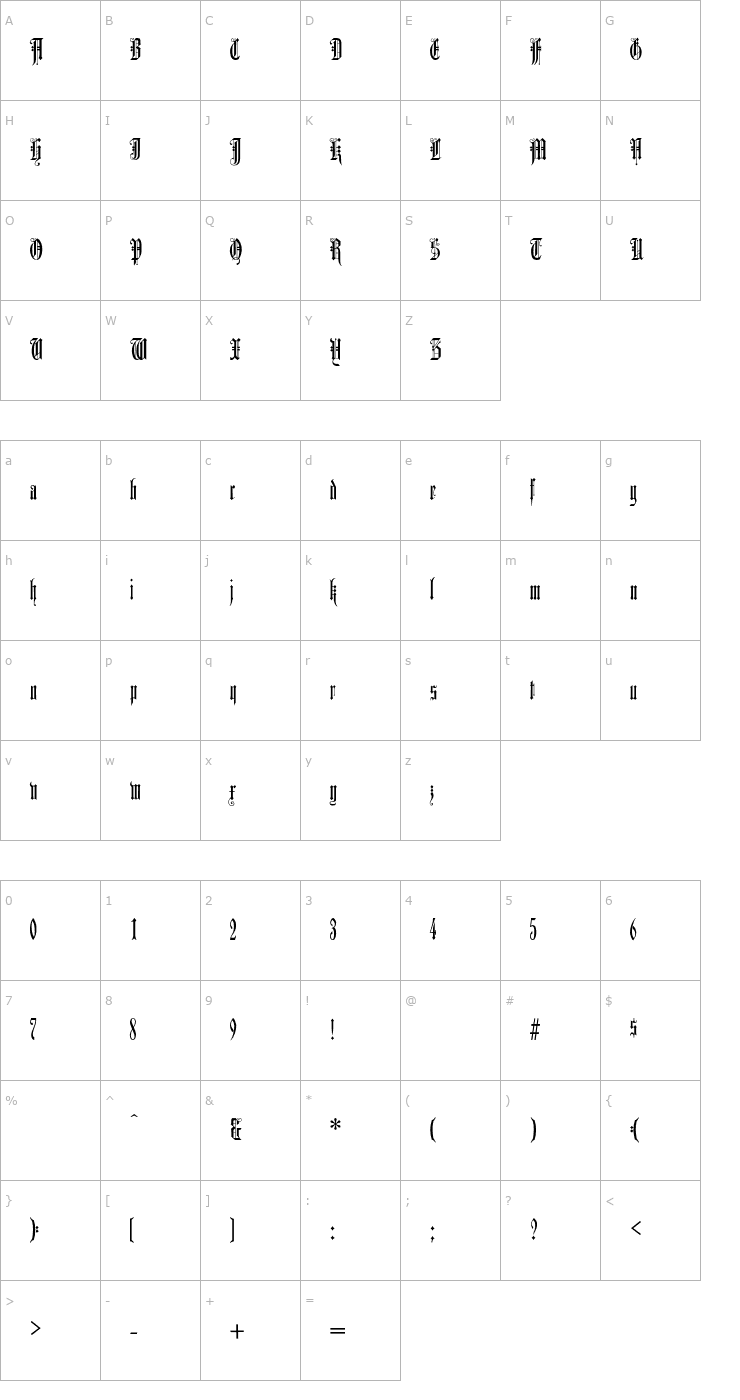 Character Map DurerGothic-Regular Font