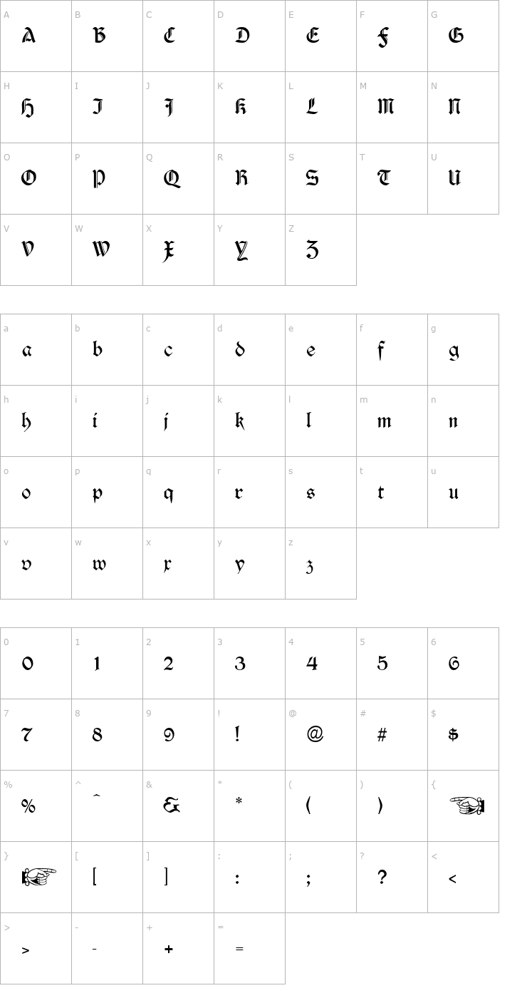 Character Map Durwent Font