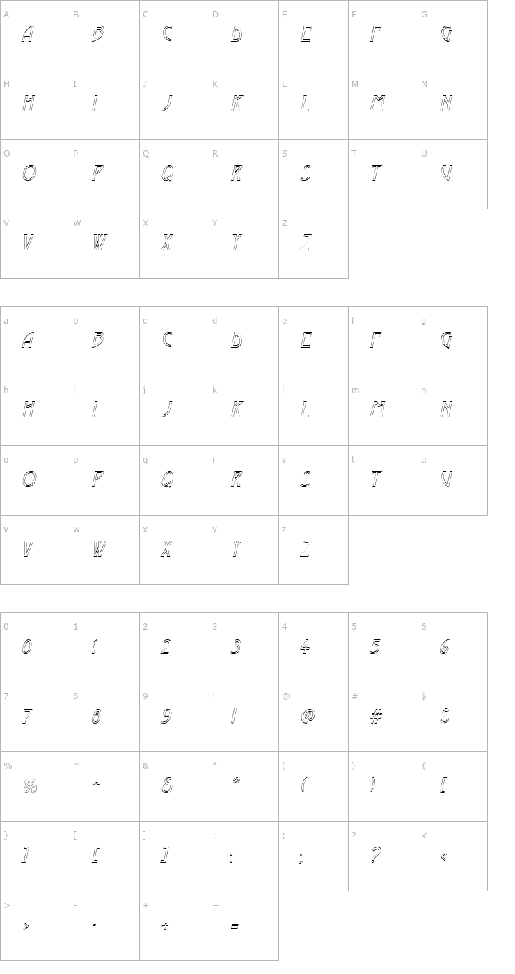 Character Map Dustine Italic Font