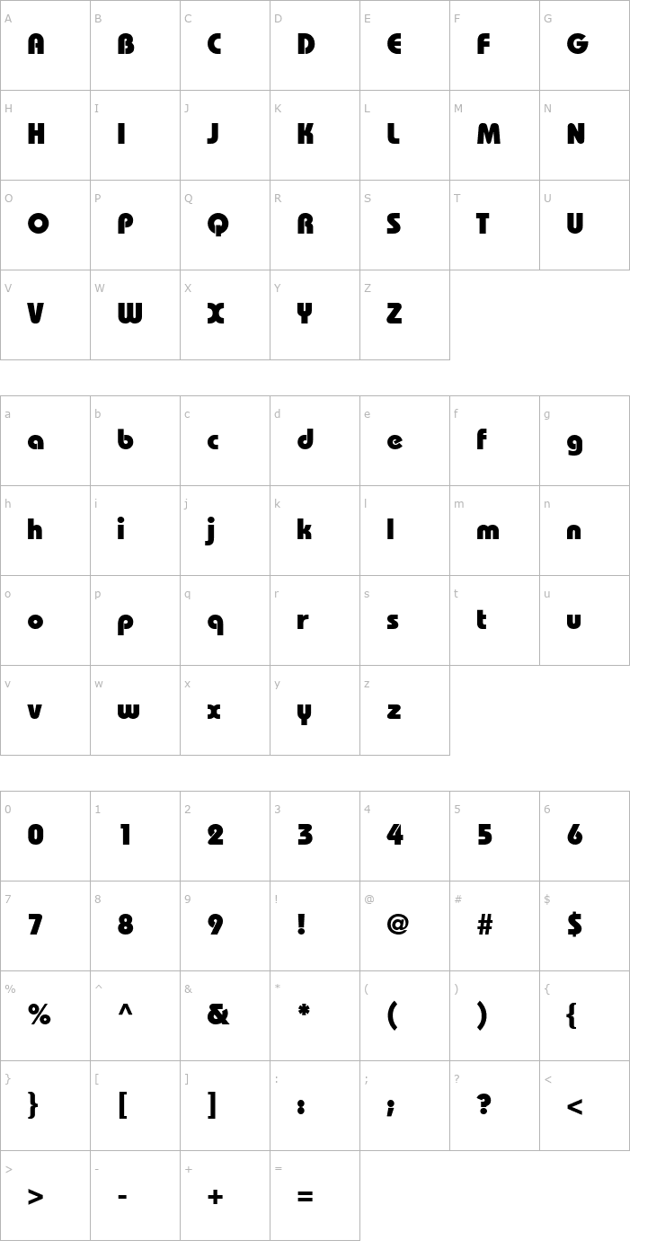 Character Map Dyname Black SSi Extra Bold Font