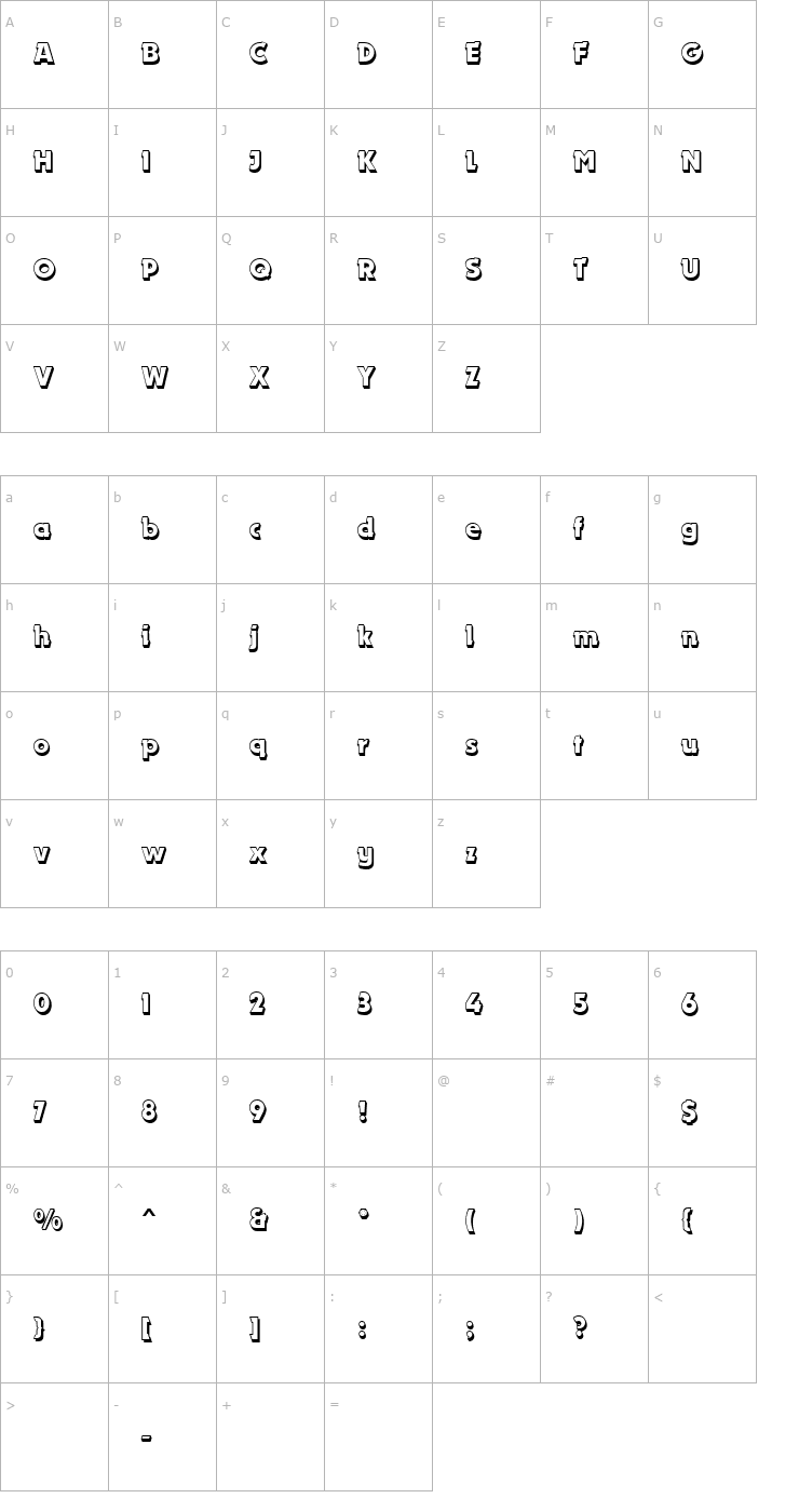 Character Map Dynamo MN Shadow Font
