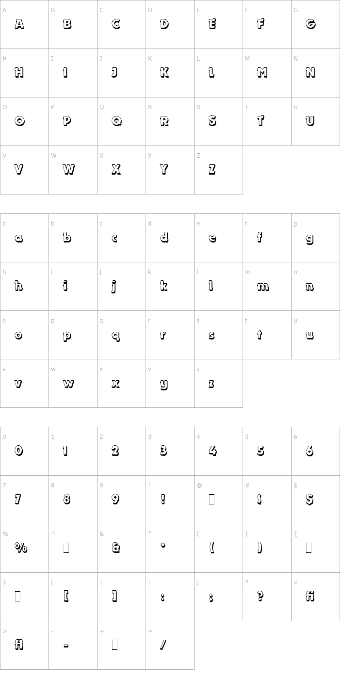 Character Map Dynamo Shadow LET Plain1.0 Font