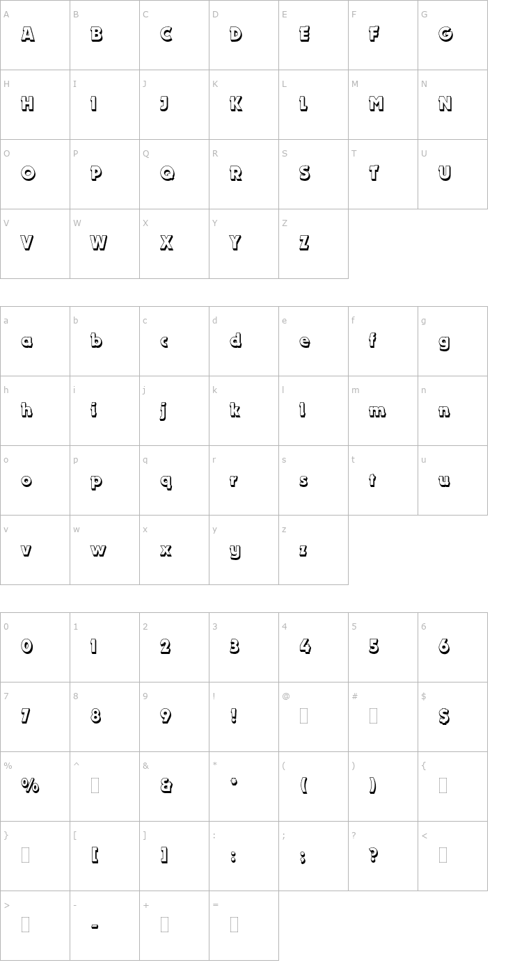 Character Map DynamoShadowPlain Font