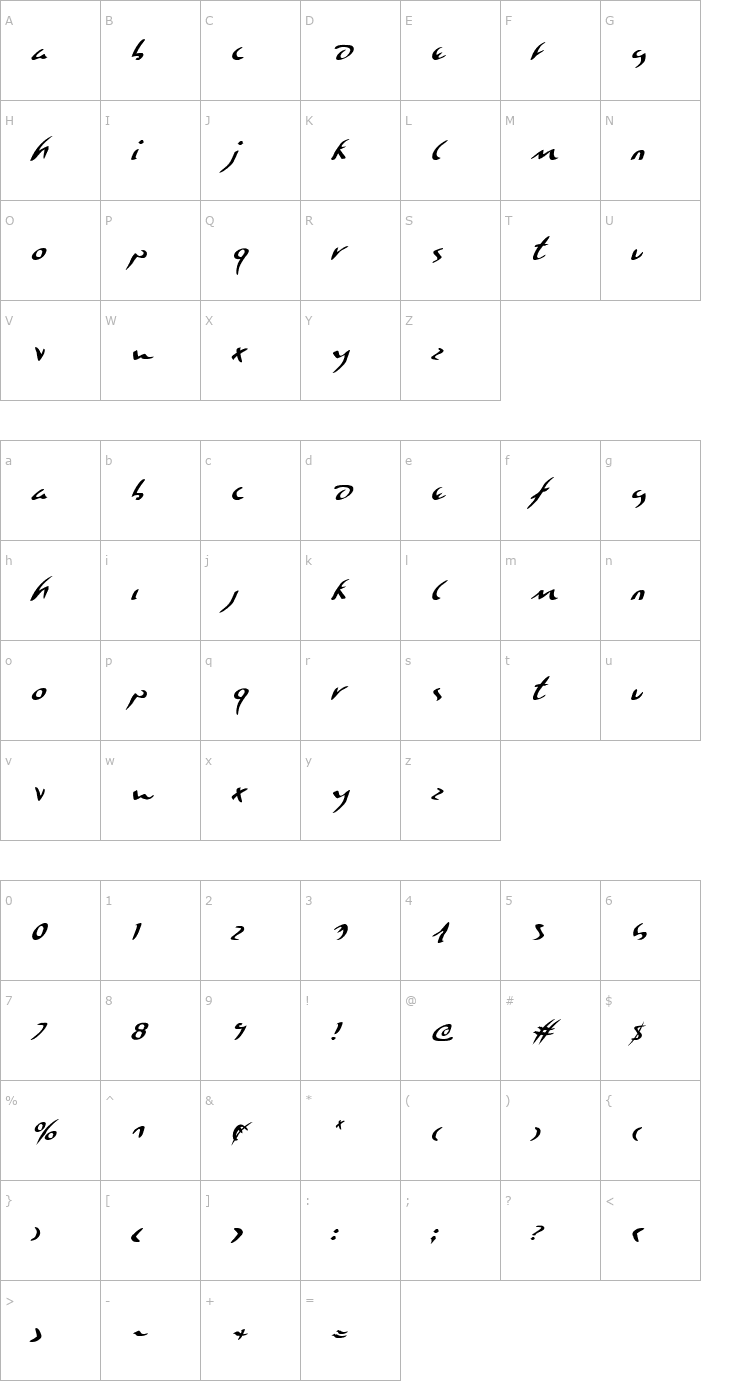 Character Map Eagleclaw Italic Font