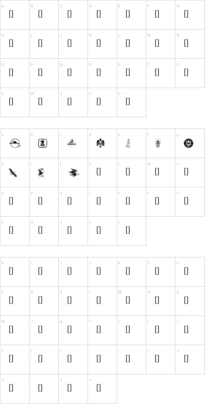 Character Map Eagles Font