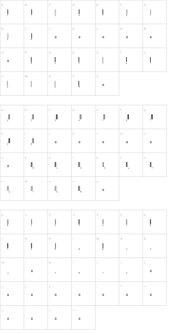 Character Map EAN-13 Half Height Font