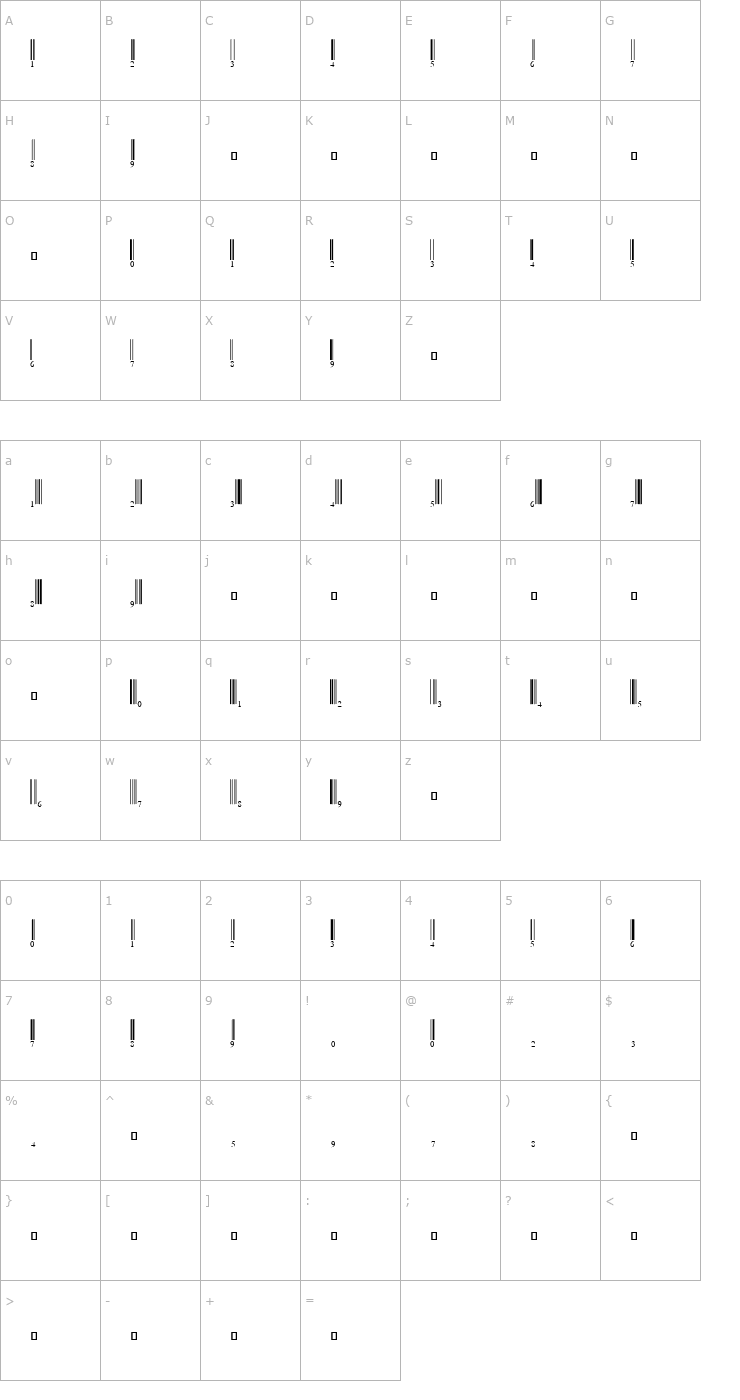 Character Map EAN-13B Half Height Font