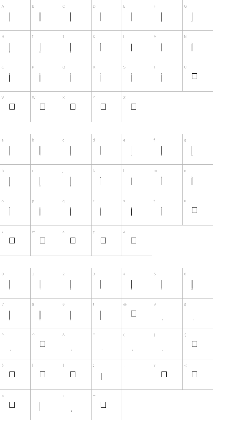 Character Map EanBwrP72Tt Font