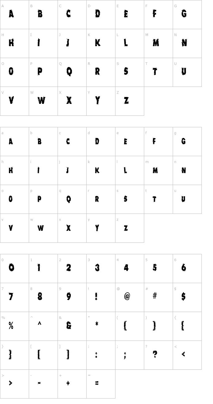 Character Map EarthshakerCondensed Font