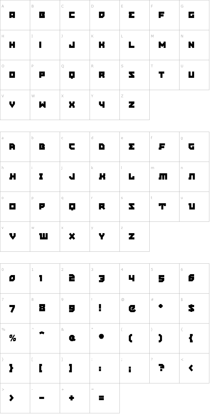 Character Map EastBlocICG Closed Font