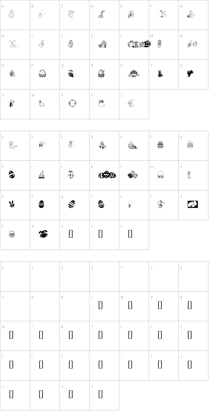 Character Map Easter art Font