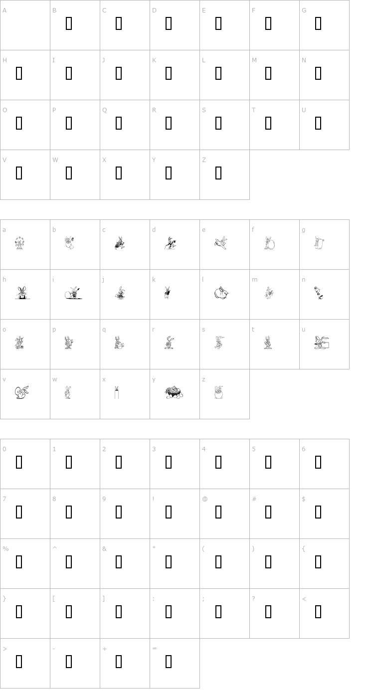 Character Map Easter Bunny Font