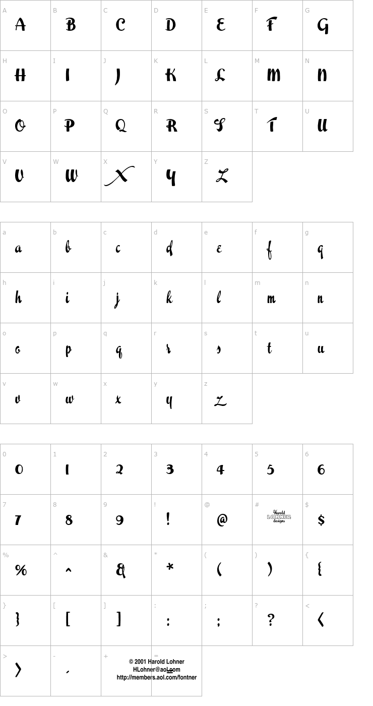 Character Map Easter Parade Font