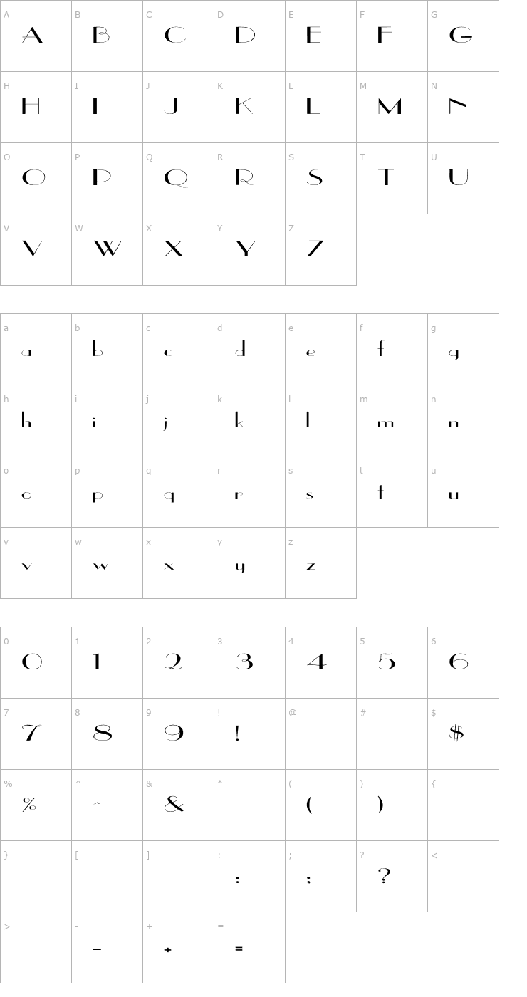 Character Map EastSide Ex Font