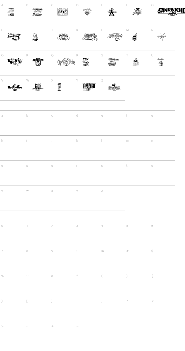 Character Map Eating Out Font