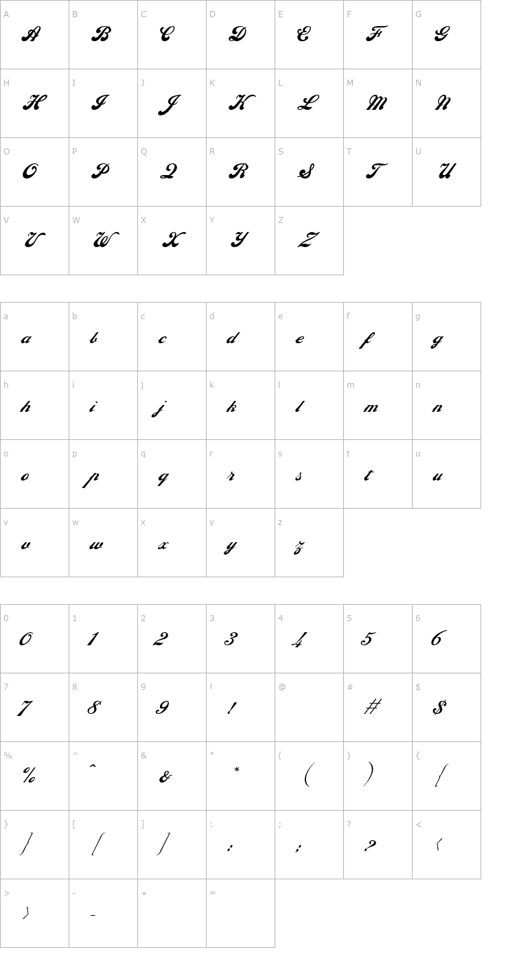 Character Map Ebor Script Font