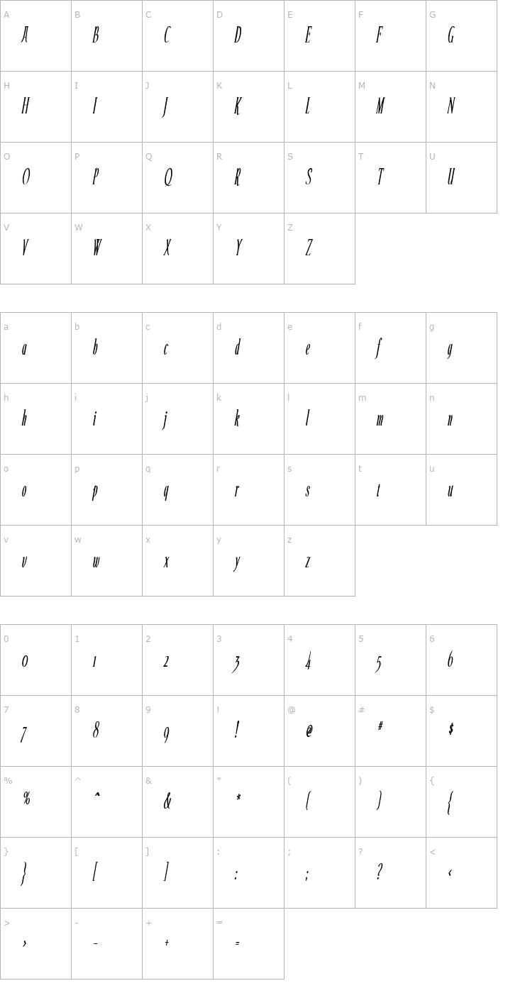 Character Map Echelon Condensed Italic Font