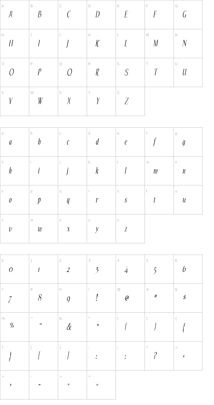 Character Map Echelon Italic Font